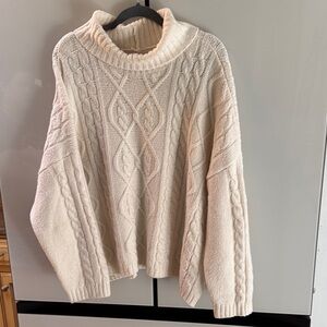 Chunky Cable Knit Turtleneck Sweater | Cream | Cozy Oversized